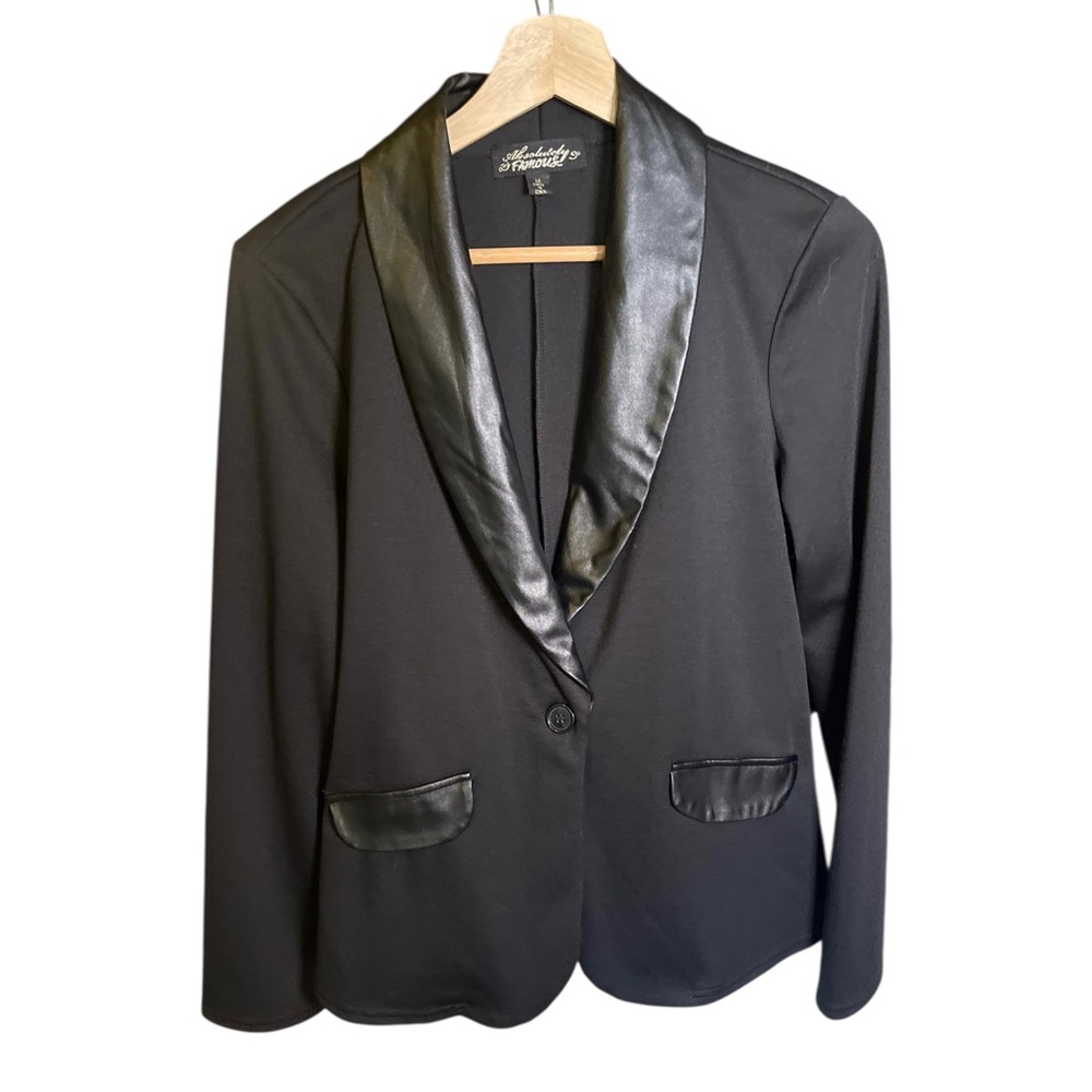 Absolutely Famous Black Blazer Jacket Faux Leather Collar Size Medium Grunge